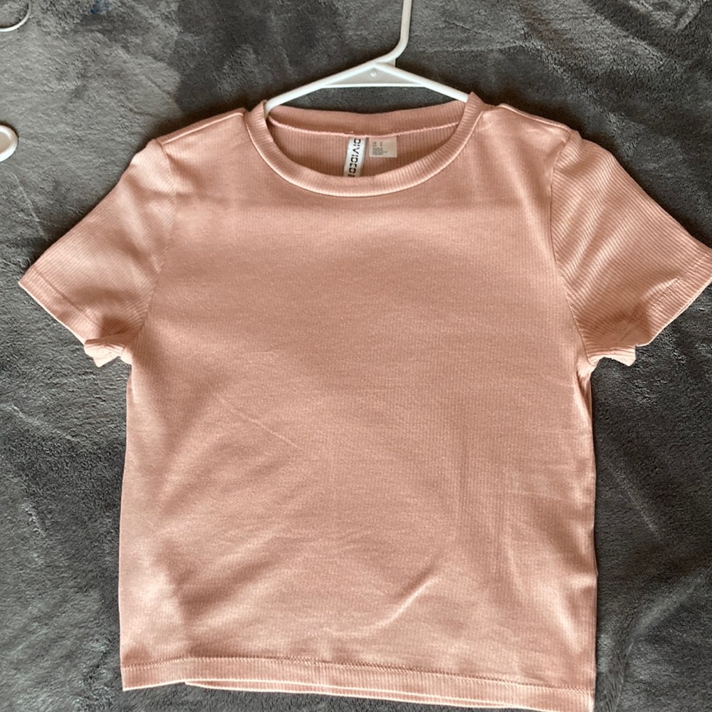 M Ribbed Cotton Pink Crop Top